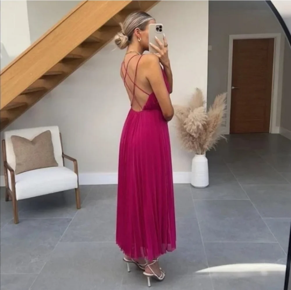 Zara Pleated Pink Dress Size S NWT